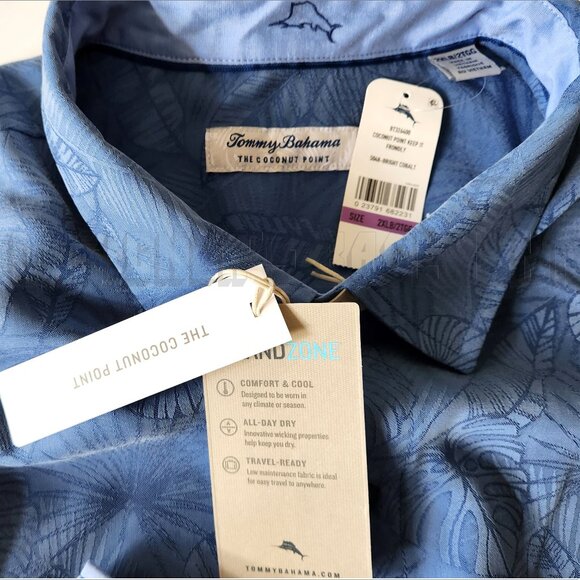 TOMMY BAHAMA Coconut Point 2XLB Keep It Frondly Camp Shirt Bright Cobalt NWT - Picture 5 of 7